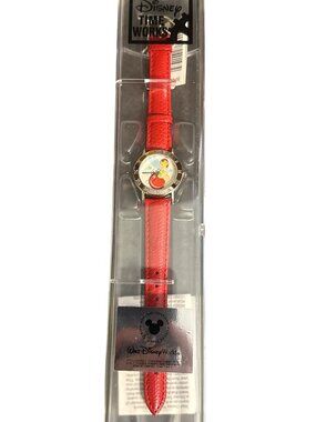 Disney Tinker Bell Christmas Watch With Red Leather Strap & Roman Numerals By Ti
